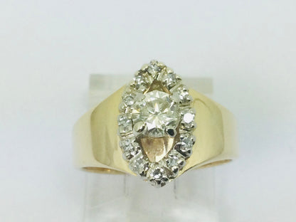 14k Yellow Gold Round Cut 0.55ct Diamond Marquise Halo Ring
