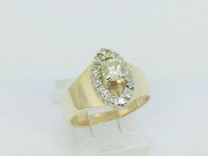 14k Yellow Gold Round Cut 0.55ct Diamond Marquise Halo Ring