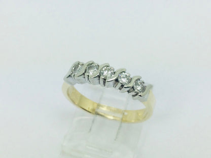 14k Yellow Gold Round Cut 35pt Diamond Row Set Band Ring