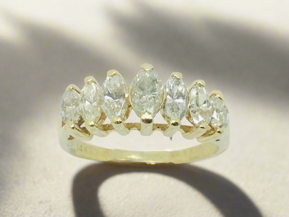 14k Yellow Gold 1.4ct Marquise Cut Diamond Row Set Ring