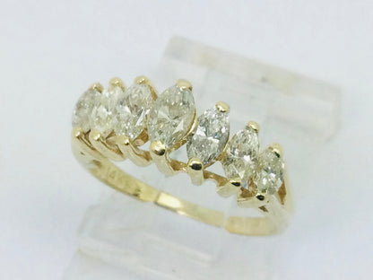14k Yellow Gold 1.4ct Marquise Cut Diamond Row Set Ring