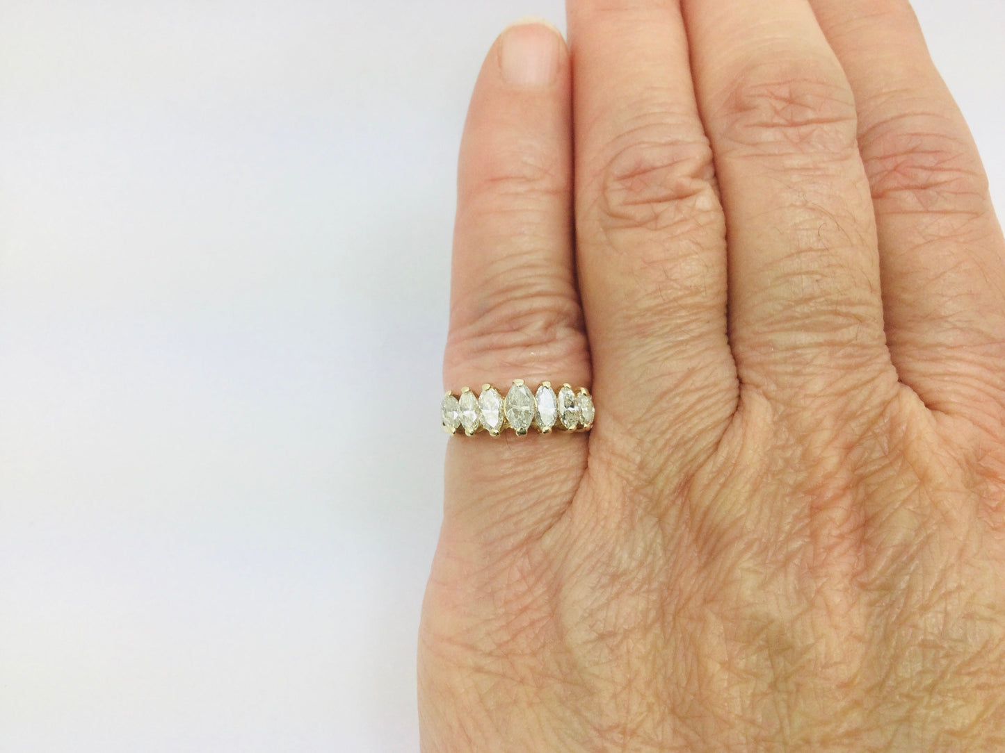 14k Yellow Gold 1.4ct Marquise Cut Diamond Row Set Ring