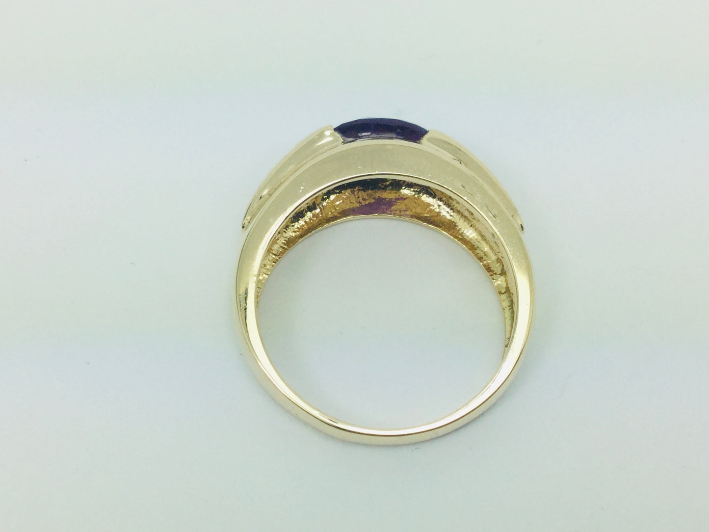 14k Yellow Gold Oval Cut Amethyst February Birthstone & Emerald Ring