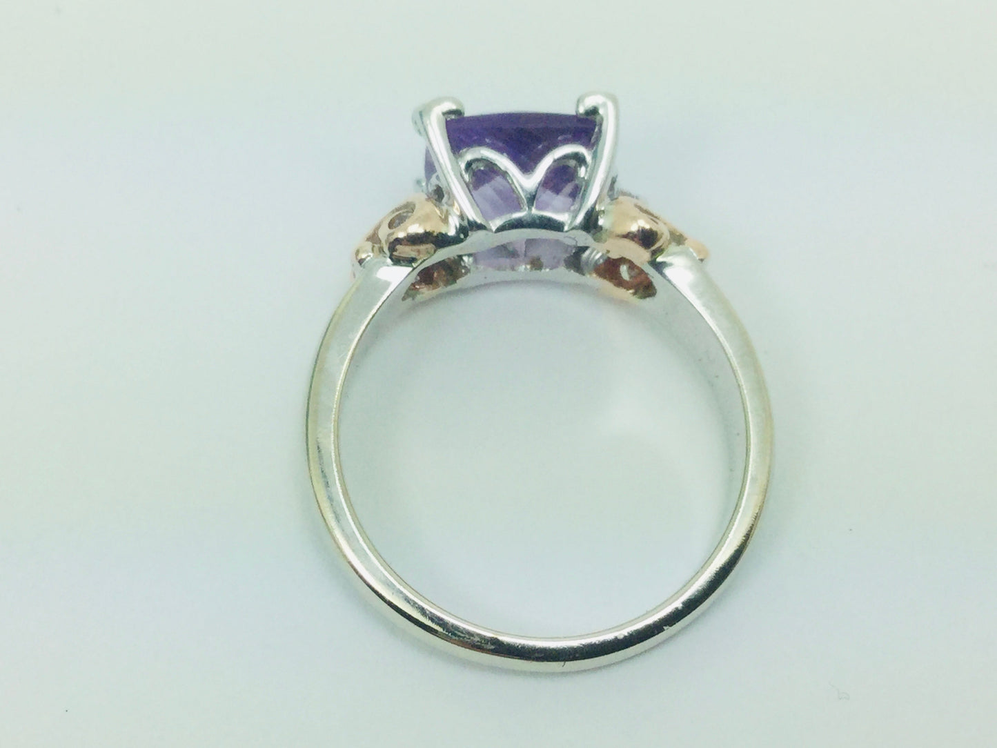 14k White Gold Cushion Cut Amethyst February Birthstone & Diamond Ring