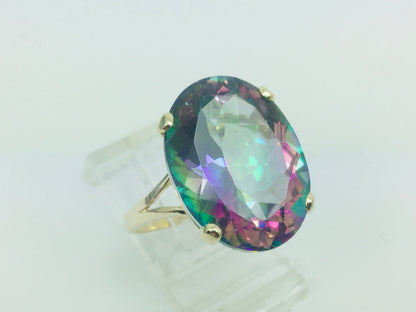 14k Yellow Gold Oval Cut Rainbow Topaz Cocktail Ring