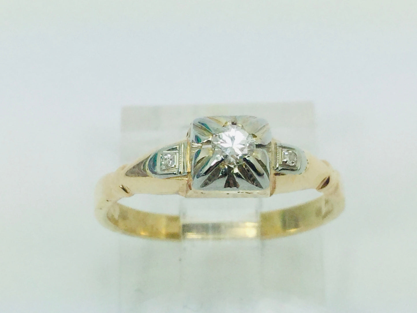 14k Yellow Gold Brilliant Cut 8pt Diamond with Accents Ring