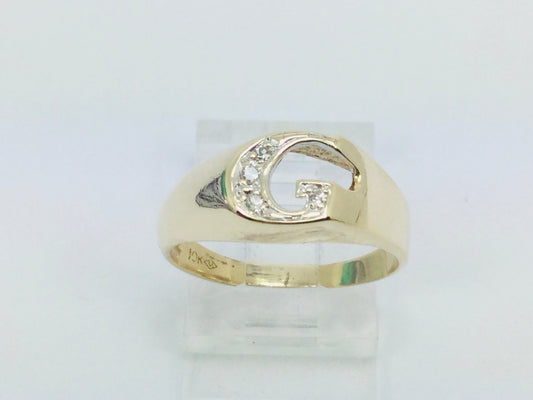 10k Yellow Gold Brilliant Cut 4pt Diamond Letter 'G' Ring
