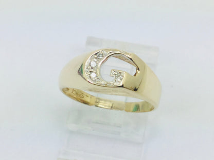 10k Yellow Gold Brilliant Cut 4pt Diamond Letter 'G' Ring