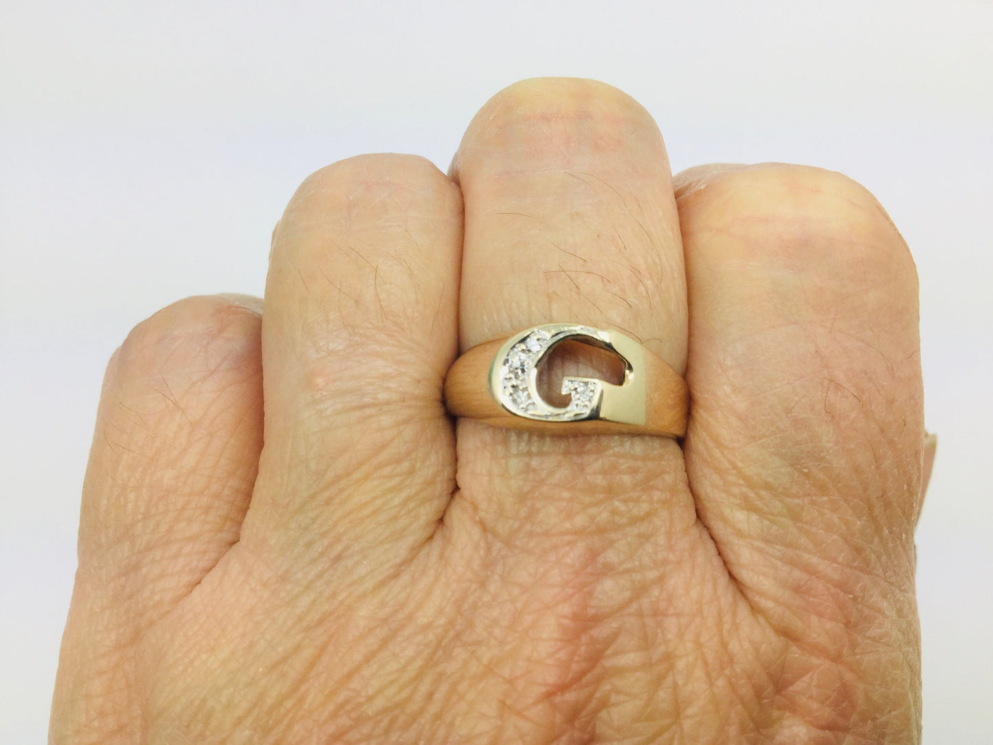 10k Yellow Gold Brilliant Cut 4pt Diamond Letter 'G' Ring