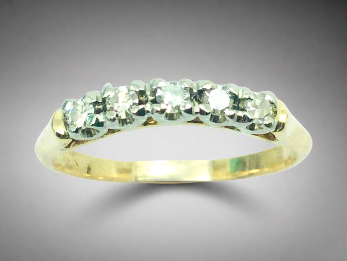 14k Yellow & White Gold Brilliant  Cut 15pt Row Set Diamond Ring