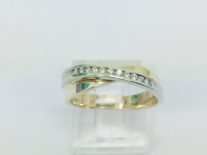 10k Yellow & White Gold Round Cut 0.13ct Channel Set Diamond Ring