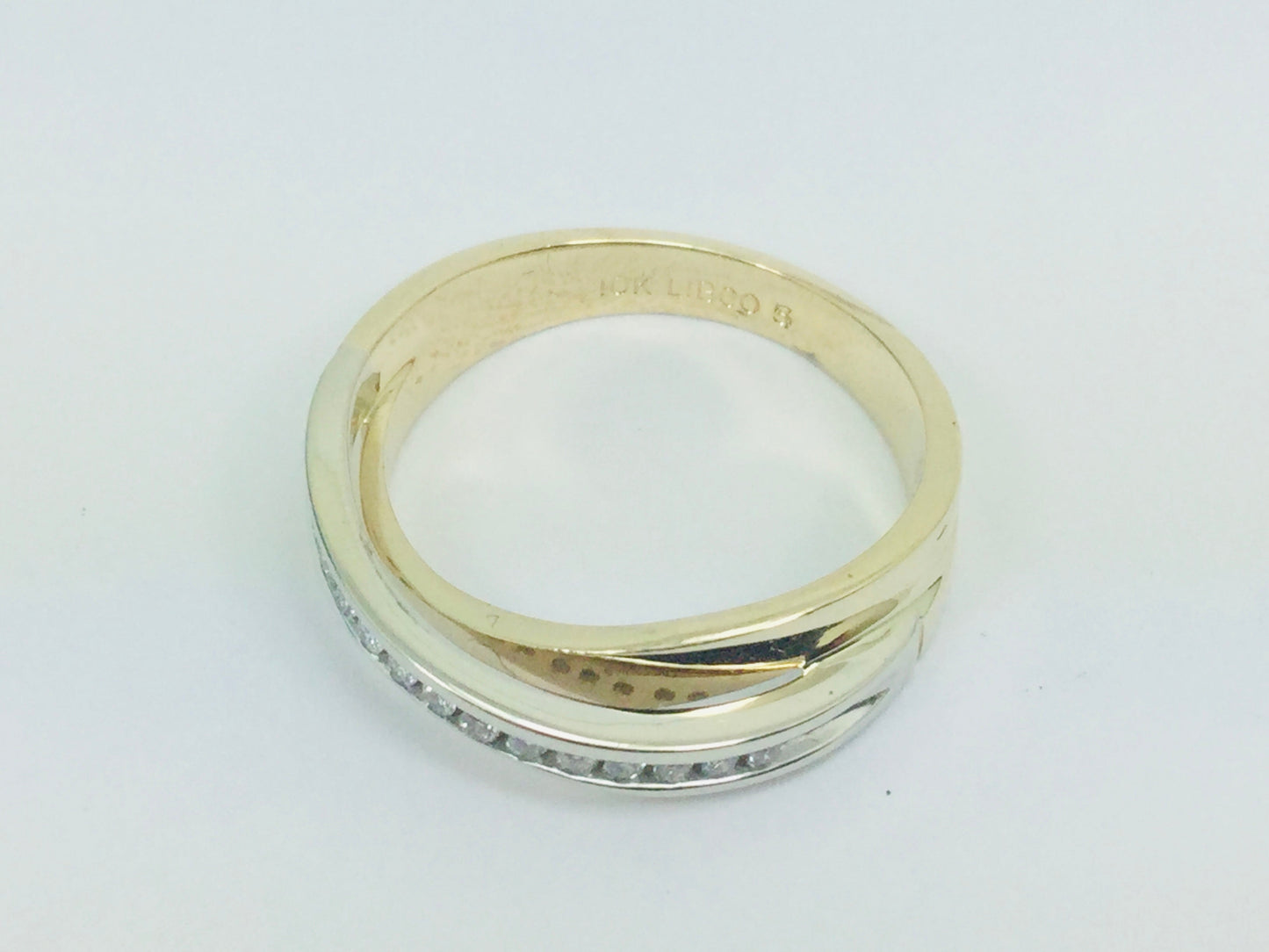 10k Yellow & White Gold Round Cut 0.13ct Channel Set Diamond Ring