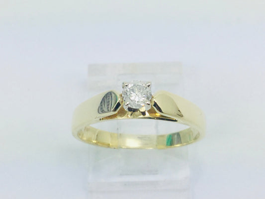 14k Yellow Gold Round Cut 0.18ct Diamond Solitaire Ring