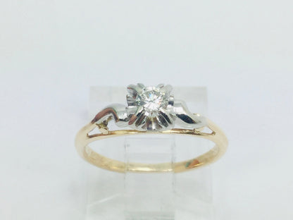 14k Yellow & White Gold Round Cut 0.15ct Diamond Solitaire Ring