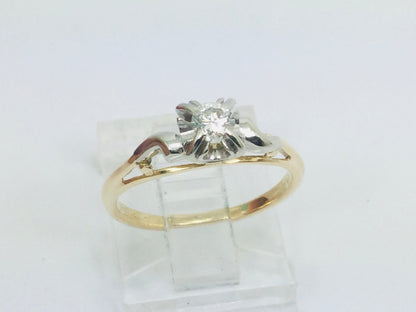 14k Yellow & White Gold Round Cut 0.15ct Diamond Solitaire Ring