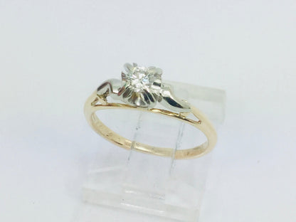 14k Yellow & White Gold Round Cut 0.15ct Diamond Solitaire Ring