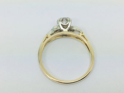 14k Yellow & White Gold Round Cut 0.15ct Diamond Solitaire Ring