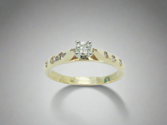 14k Yellow Gold Round Cut 0.21ct Diamond Solitaire with Accents Ring