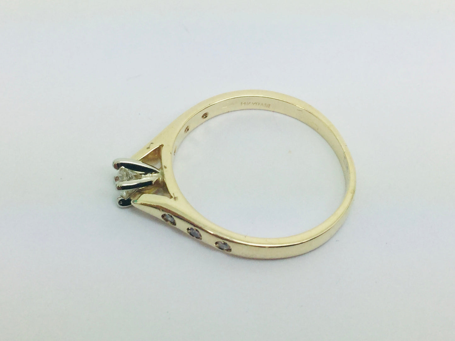 14k Yellow Gold Round Cut 0.21ct Diamond Solitaire with Accents Ring