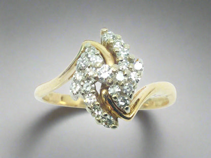 14k Yellow Gold Round Cut 1/3ct (33pt) Diamond Cluster Ring