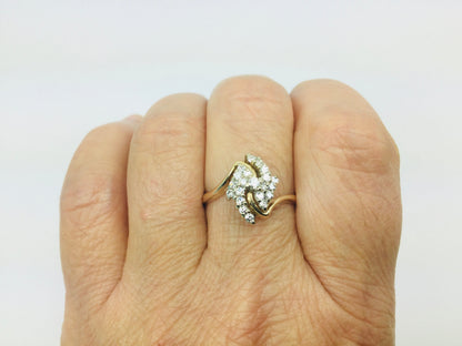 14k Yellow Gold Round Cut 1/3ct (33pt) Diamond Cluster Ring