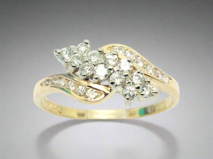 14k Yellow & White Gold Round Cut 0.54ct Diamond Cluster Ring