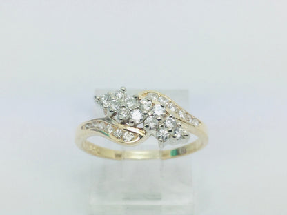 14k Yellow & White Gold Round Cut 0.54ct Diamond Cluster Ring