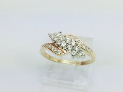 14k Yellow & White Gold Round Cut 0.54ct Diamond Cluster Ring
