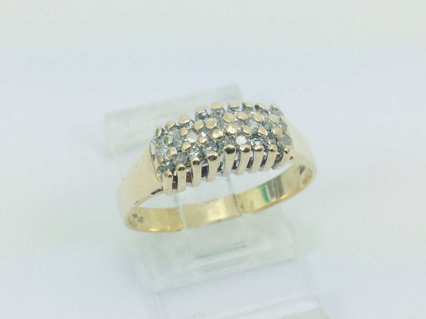 10k Yellow Gold Round Cut 27pt Diamond Cluster Row Set Ring