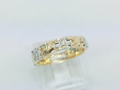 14k Yellow Gold Orange Blossom 15pt Diamond Flower Band Ring
