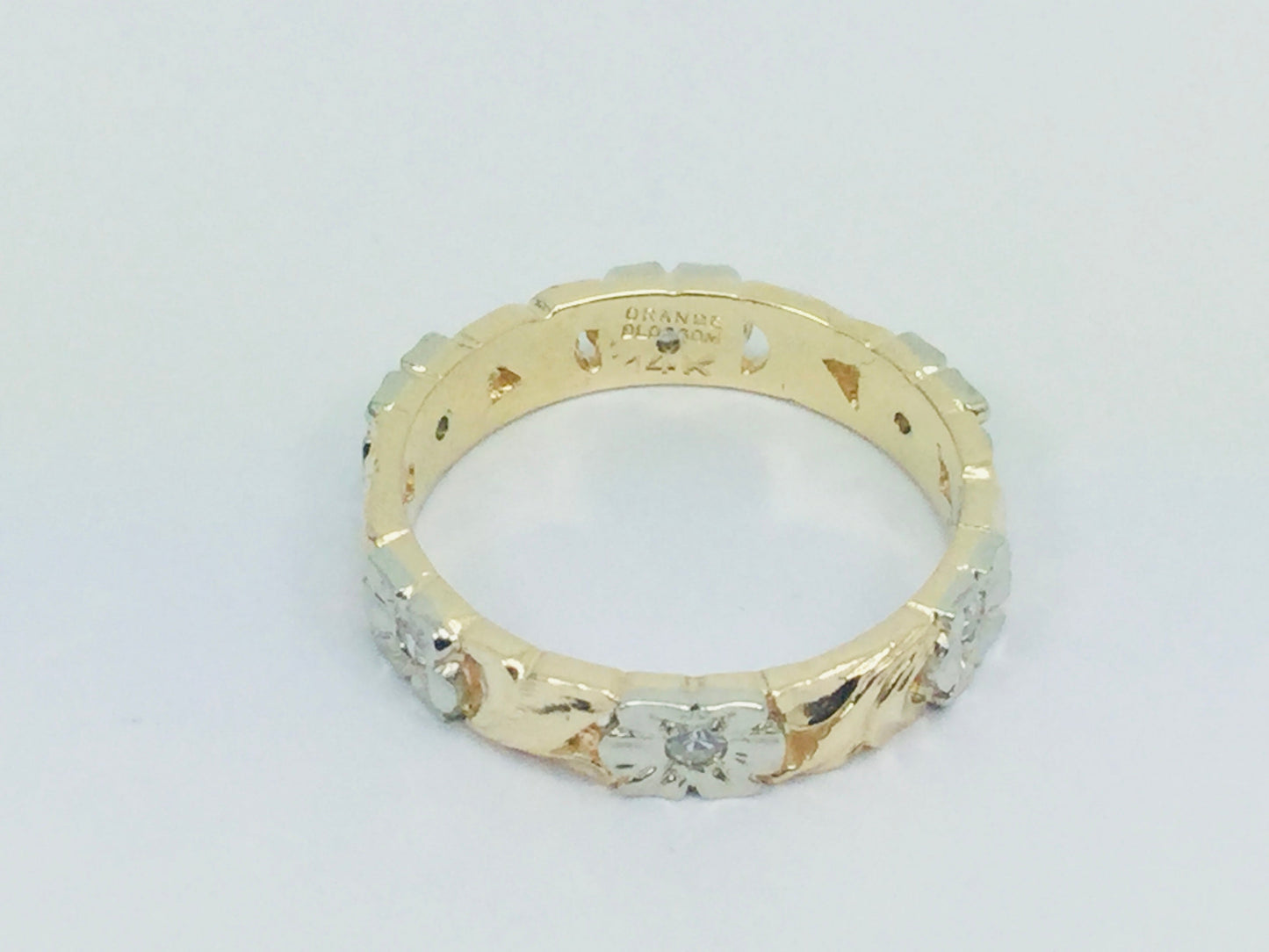 14k Yellow Gold Orange Blossom 15pt Diamond Flower Band Ring