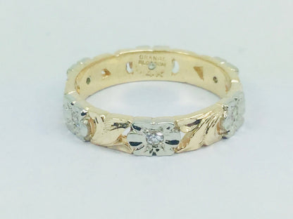 14k Yellow Gold Orange Blossom 15pt Diamond Flower Band Ring