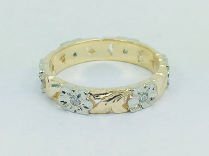 14k Yellow Gold Orange Blossom 15pt Diamond Flower Band Ring