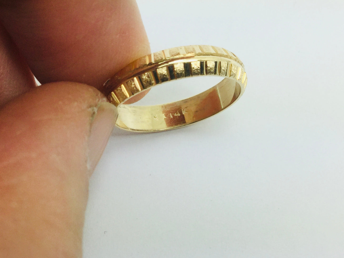 14k Yellow Gold Custom Diamond Cut Band Ring