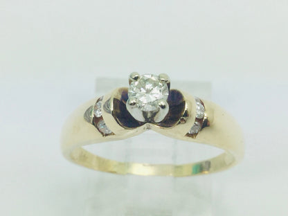 14k Yellow Gold Round Cut 0.32ct Diamond Solitaire with Accents Ring