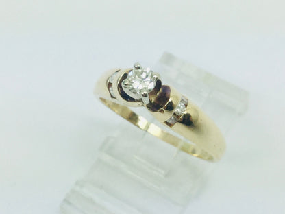 14k Yellow Gold Round Cut 0.32ct Diamond Solitaire with Accents Ring