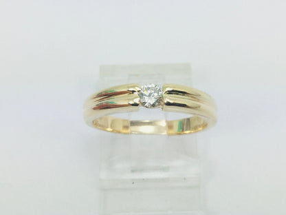 14k Yellow Gold Round Cut 16pt Diamond Solitaire Band Ring