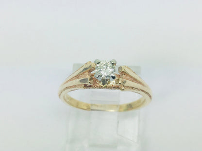 14k Yellow Gold Round Cut 0.16ct Diamond Solitaire Ring