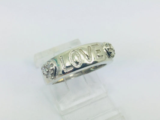 10k White Gold 'Love' 12pt Diamond Heart Ring