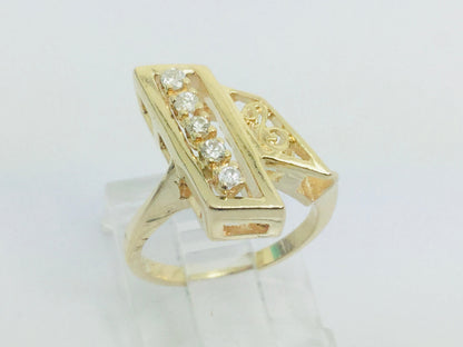 14k Yellow Gold Round Cut 15pt Diamond Row Set Abstract Ring