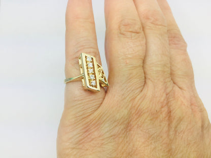 14k Yellow Gold Round Cut 15pt Diamond Row Set Abstract Ring