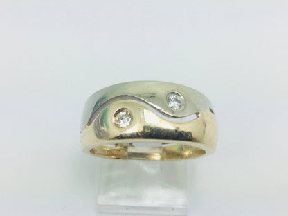 10k Yellow and White Gold Round Cut 10pt Diamond Band Ring