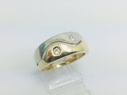 10k Yellow and White Gold Round Cut 10pt Diamond Band Ring
