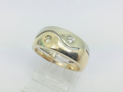 10k Yellow and White Gold Round Cut 10pt Diamond Band Ring