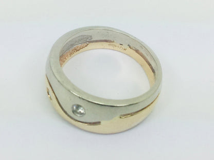 10k Yellow and White Gold Round Cut 10pt Diamond Band Ring