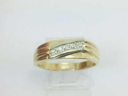 10k Yellow and White Gold Round Cut 5pt Diamond Row Set Band Ring
