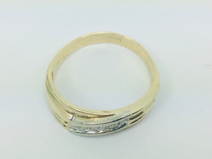 10k Yellow and White Gold Round Cut 5pt Diamond Row Set Band Ring