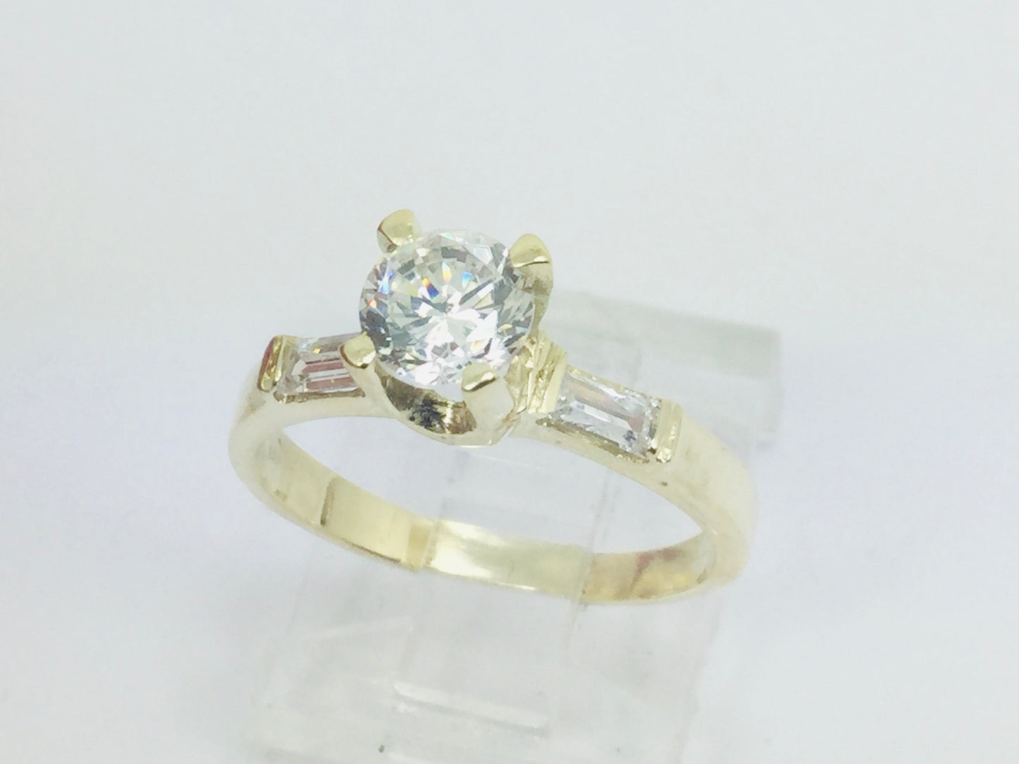 14k Yellow Gold Cubic Zirconia (CZ) Solitaire with Accents Ring