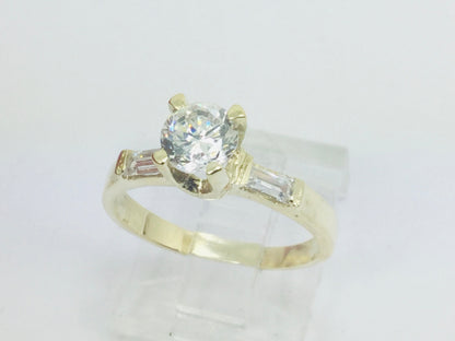14k Yellow Gold Cubic Zirconia (CZ) Solitaire with Accents Ring