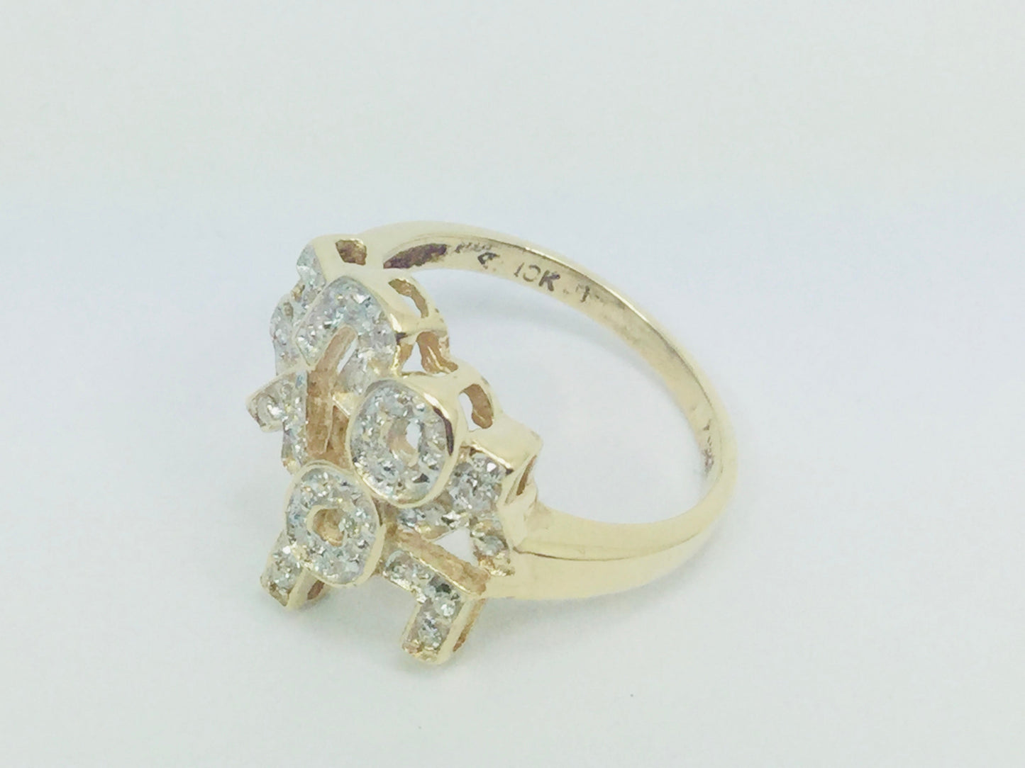 10k Yellow Gold Round Cut 15pt Diamond 'I Love You' Ring